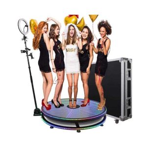 360 Photo Booth Glass Platform – RGB Lights, APP & Remote Spin | 3-Year Warranty, Fast Delivery