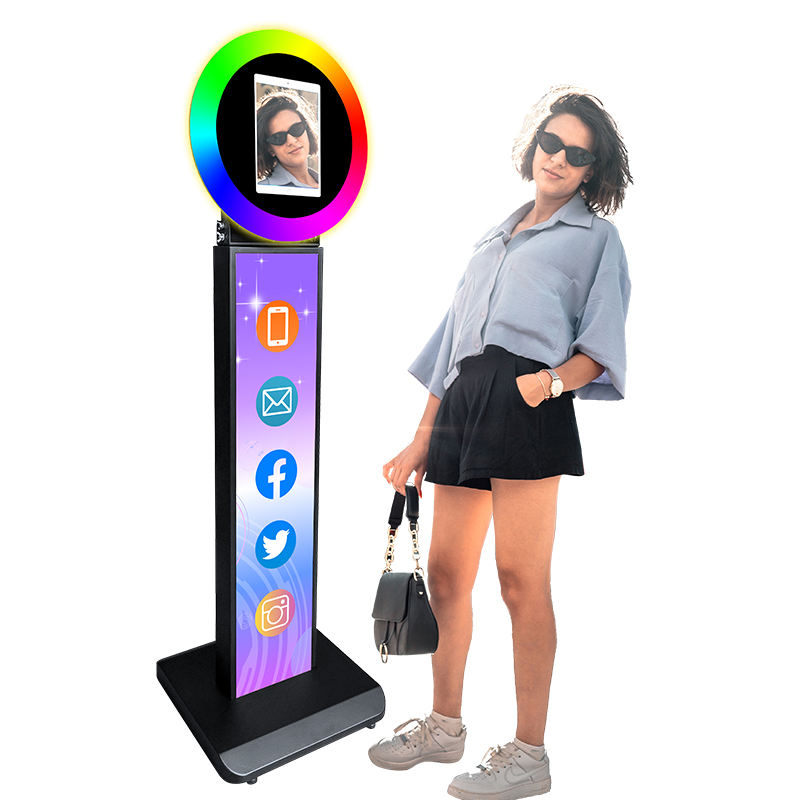 Ring Light iPad Photo Booth – 360° Rotating Stand with RGB LED, Instant Print (11" iPad)