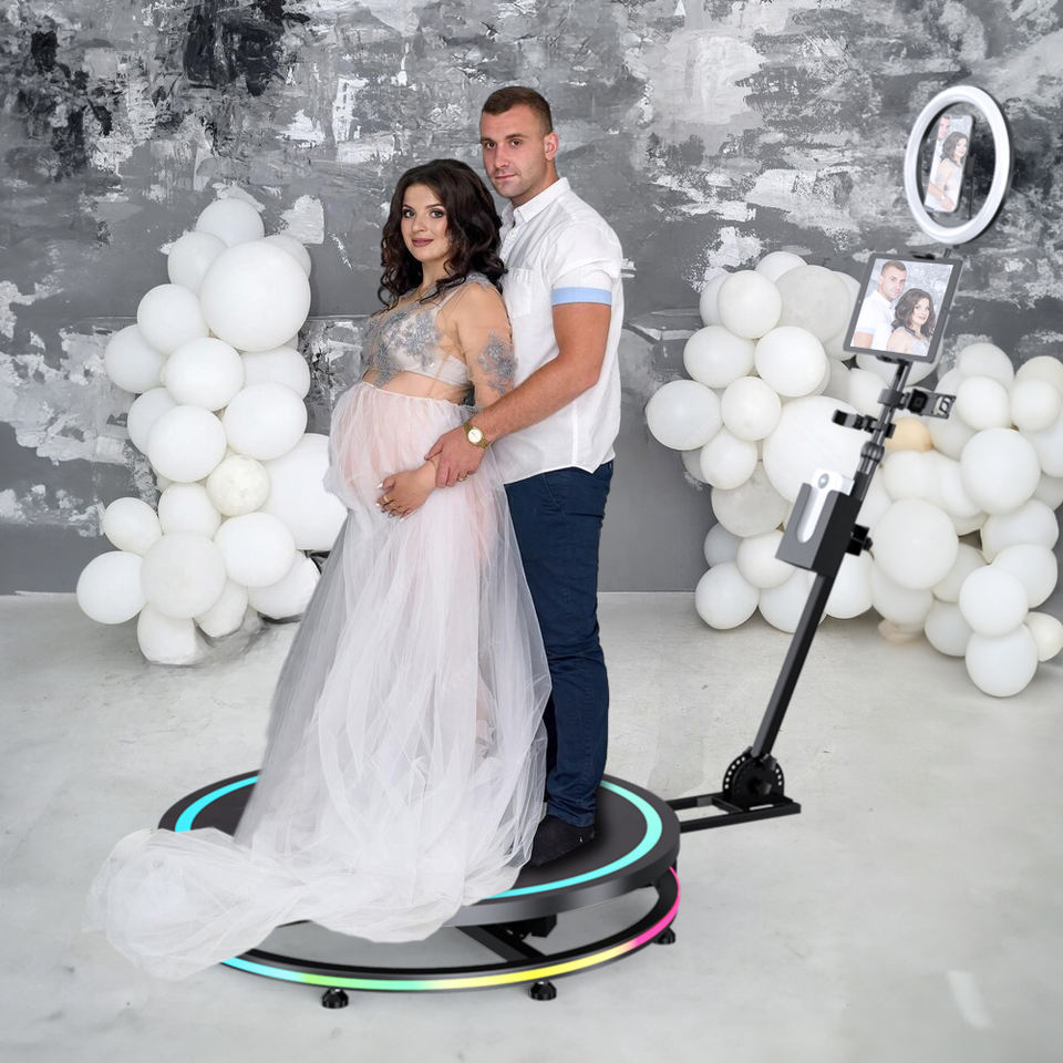 Transparent Glass 360 Photo Booth – LED Lighting, 350kg Load, Auto Spin, 26"–45" Sizes - Image 4