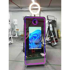 Infinity Mirror Photo Booth Station – Wooden & Tempered Glass, 350kg Load, Camera/iPad/GoPro