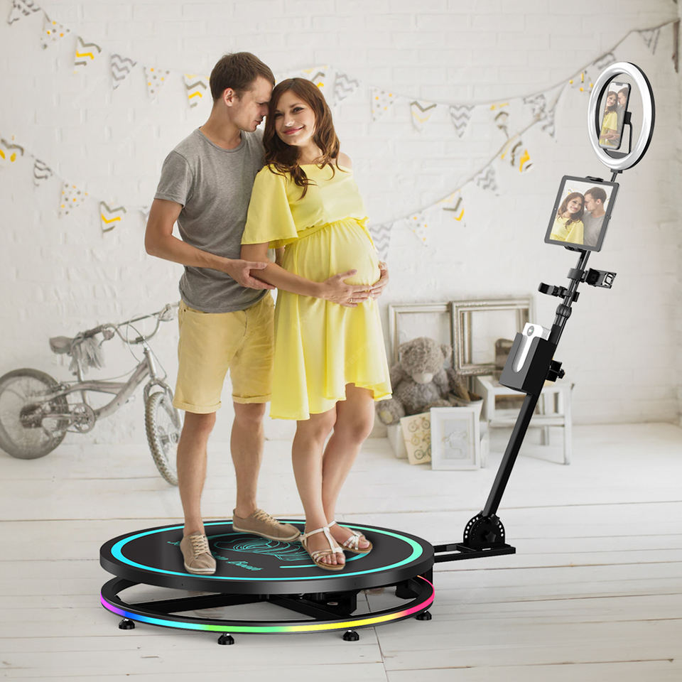 Transparent Glass 360 Photo Booth – LED Lighting, 350kg Load, Auto Spin, 26"–45" Sizes - Image 5