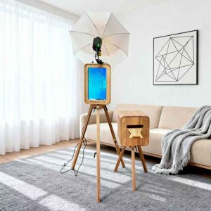 Double-Sided Oak Vintage Photo Booth – 18.5" Touch Screen, iPad 9.7"–12.9", 2-Year Warranty