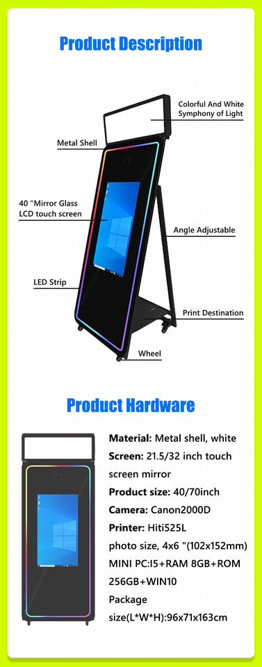 Infinity Mirror Photo Booth Station – Wooden & Tempered Glass, 350kg Load, Camera/iPad/GoPro - Image 2