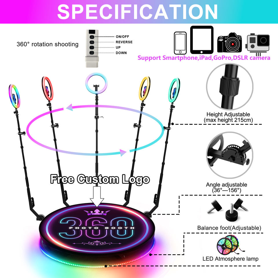 Artibooth 360 Photo Booth Platform – 68–115cm Metal, 350kg Load, Wi-Fi Remote, CE Certified - Image 4