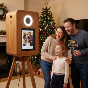 Portable Retro Vintage Oak iPad Photo Booth – Foldable Legs, LED Strips, 2-Year Warranty