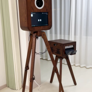 Walnut Wood Touch Screen Mirror Photo Booth – 13.3" LCD, DNP Printer Compatible, Wedding Ready