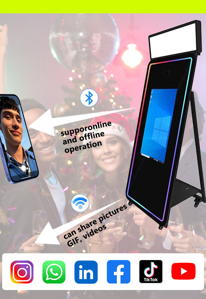 Infinity Mirror Photo Booth Station – Wooden & Tempered Glass, 350kg Load, Camera/iPad/GoPro - Image 3