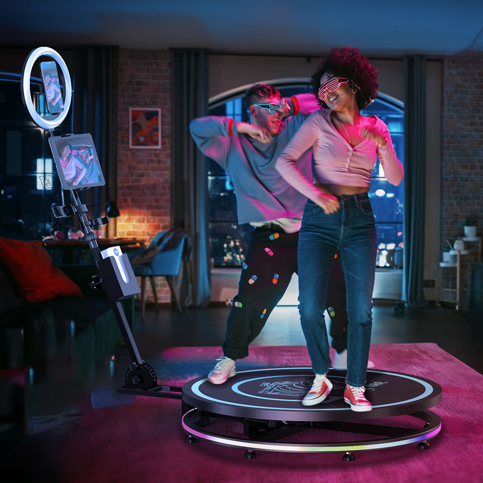 Transparent Glass 360 Photo Booth – LED Lighting, 350kg Load, Auto Spin, 26"–45" Sizes - Image 2