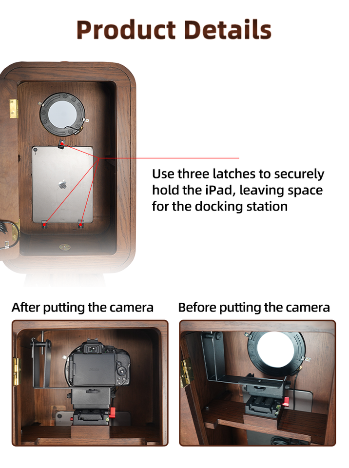 Artibooth Red Oak Retro Photo Booth for 12.9" iPad – Instant Print, DSLR Compatible, US Warehouse - Image 6