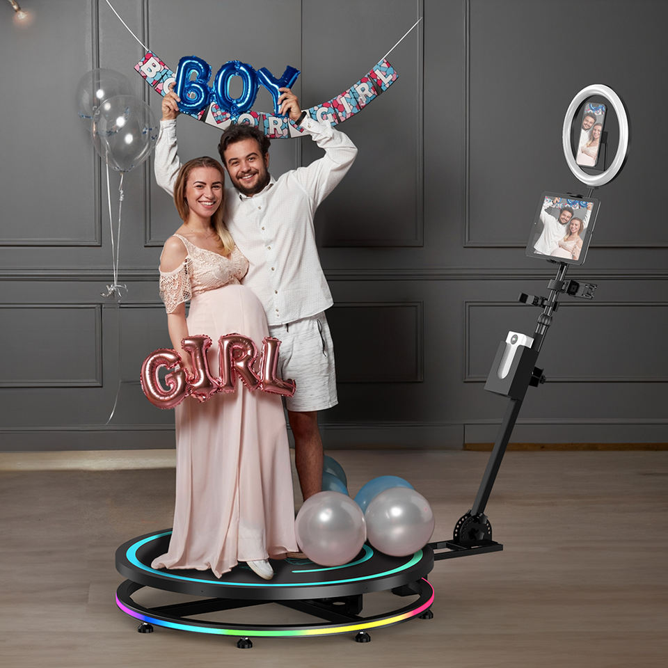 Transparent Glass 360 Photo Booth – LED Lighting, 350kg Load, Auto Spin, 26"–45" Sizes - Image 3
