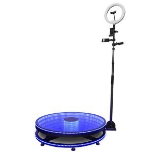 Transparent Glass 360 Photo Booth – LED Lighting, 350kg Load, Auto Spin, 26"–45" Sizes